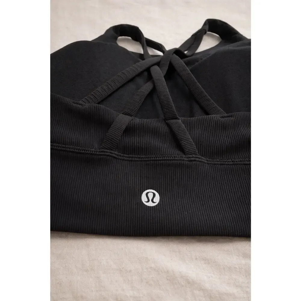 Lululemon Black Ribbed Sports Bra Criss Cross Back Medium Support Size S - Picture 2 of 4